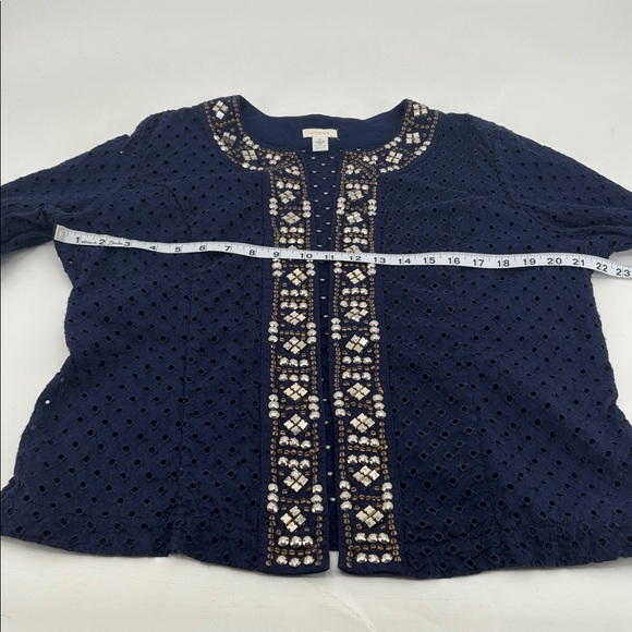 Chico’s Boho Eyelet Crochet Beaded Studded Sequins Coastal Open Cardigan Jacket - Picture 14 of 16